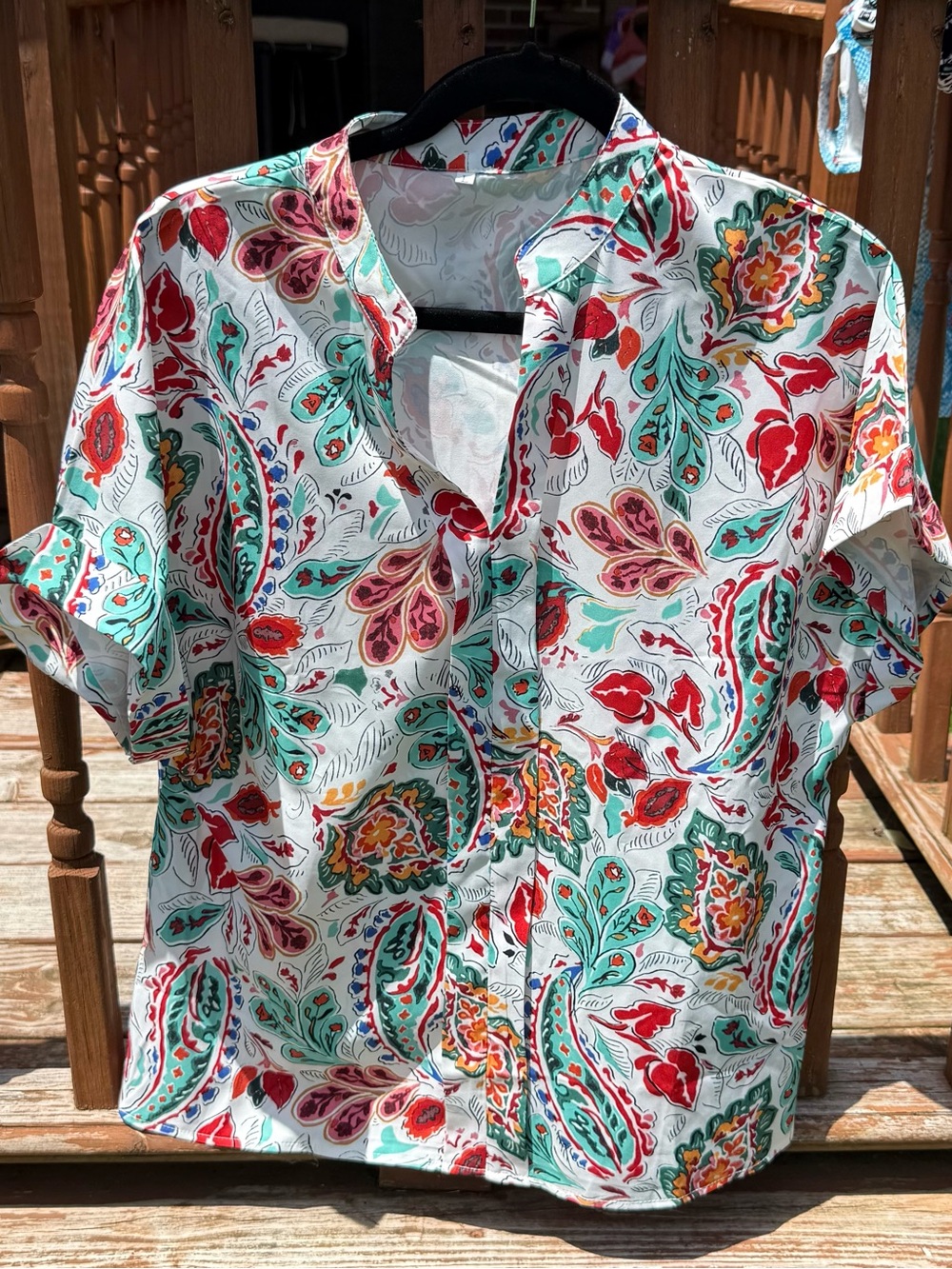 Short-Sleeve Paisley Shirt - Size Large